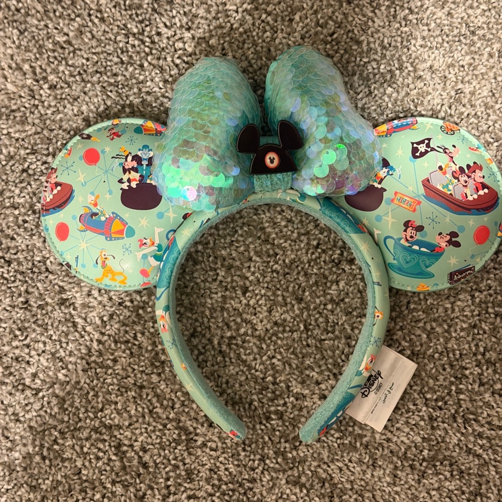 Disney Mint Green Sequin Bow Mickey Ears Headband